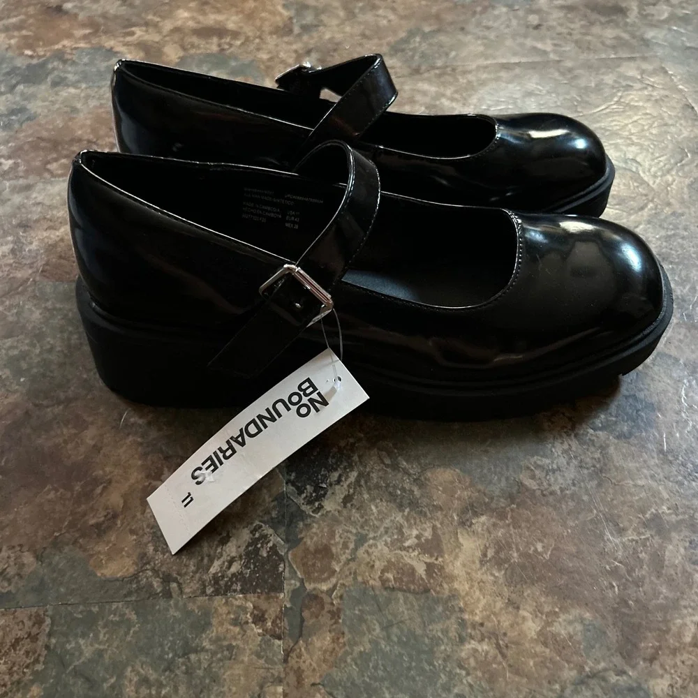 No Boundaries Chunky Mary Jane Loafer Shoes Womens Size 11 Black Loafers Buckle